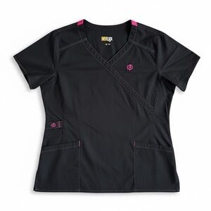WonderWink WonderFLEX V-Neck Scrub Top Black Pink Medical Uniform Medium